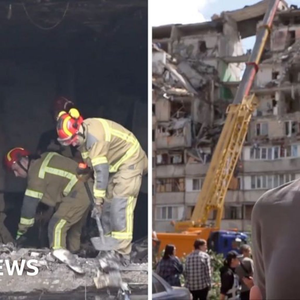 Watch: Russian attack leaves gaping hole in Kyiv residential
building