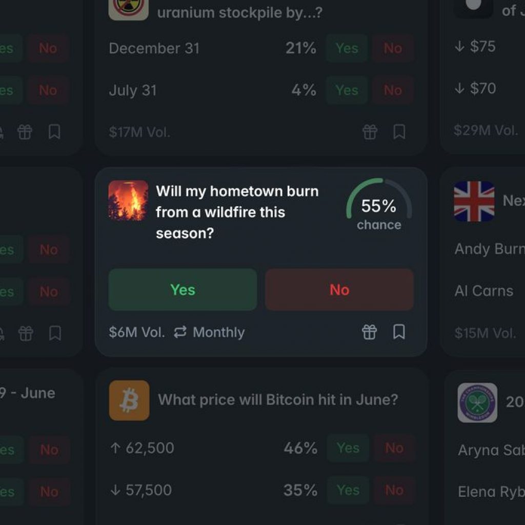 Prediction Markets Let You Bet on Whether a Wildfire Will
Burn Down Your Town