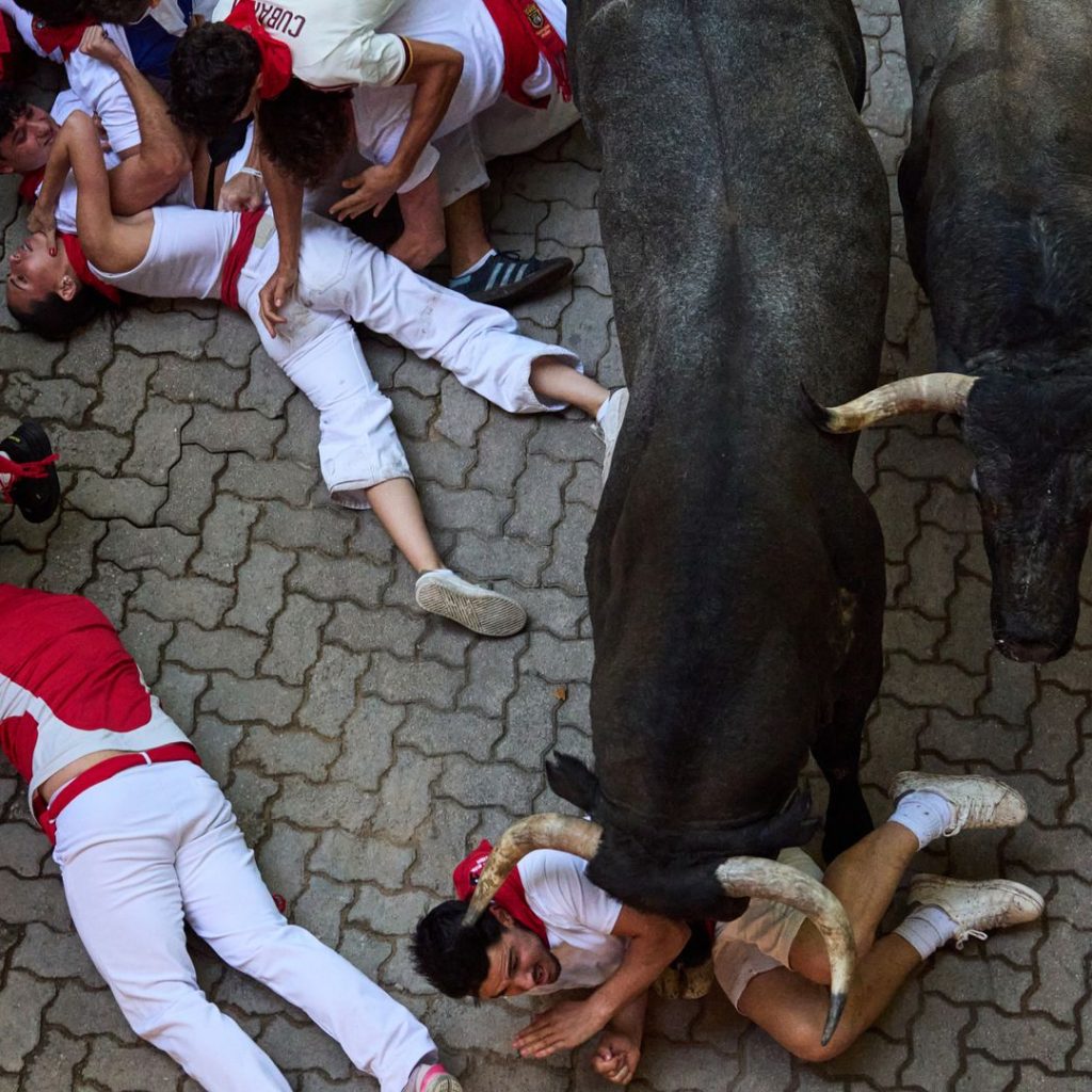 Runner gored in the face and 12 others injured at Spanish
bull-running festival