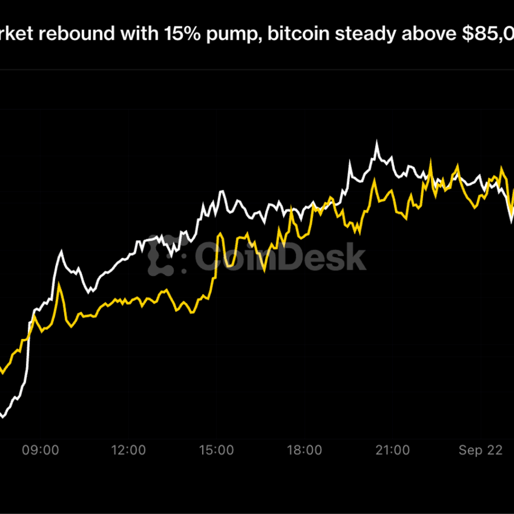 Dogecoin leads market rebound with 15% pump, bitcoin steady
above $85,000