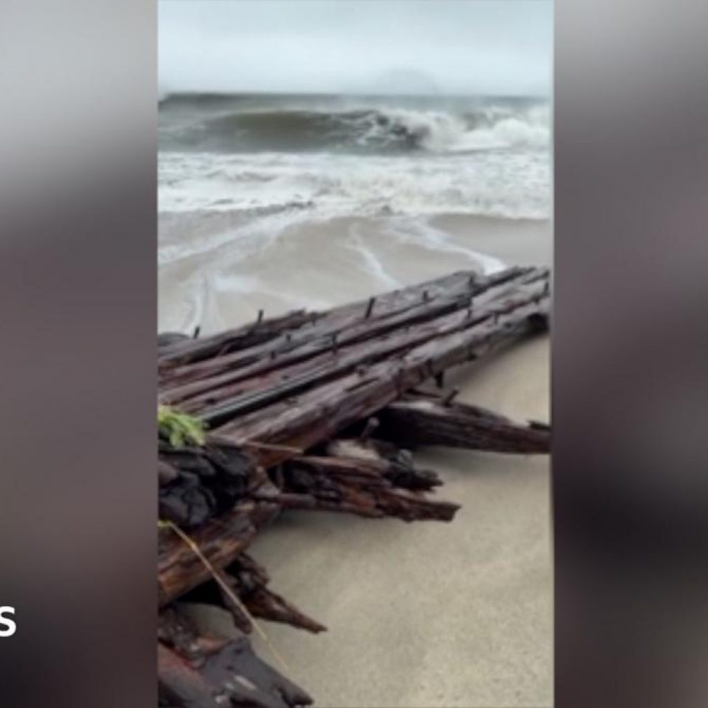 Watch: Shipwreck uncovered on Nantucket island during
nor’easter storm
