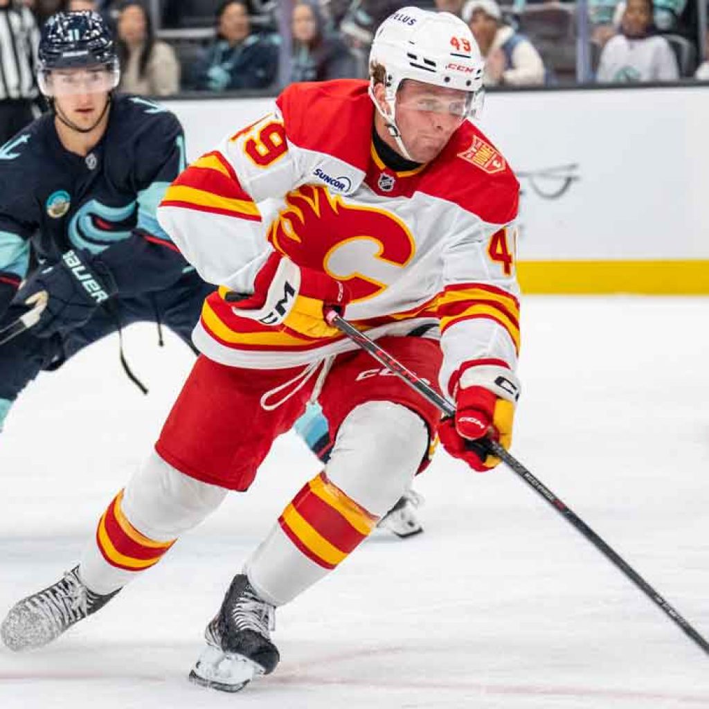 Flames trim camp roster to 27 players with Basha,
Brzustewicz assigned to AHL