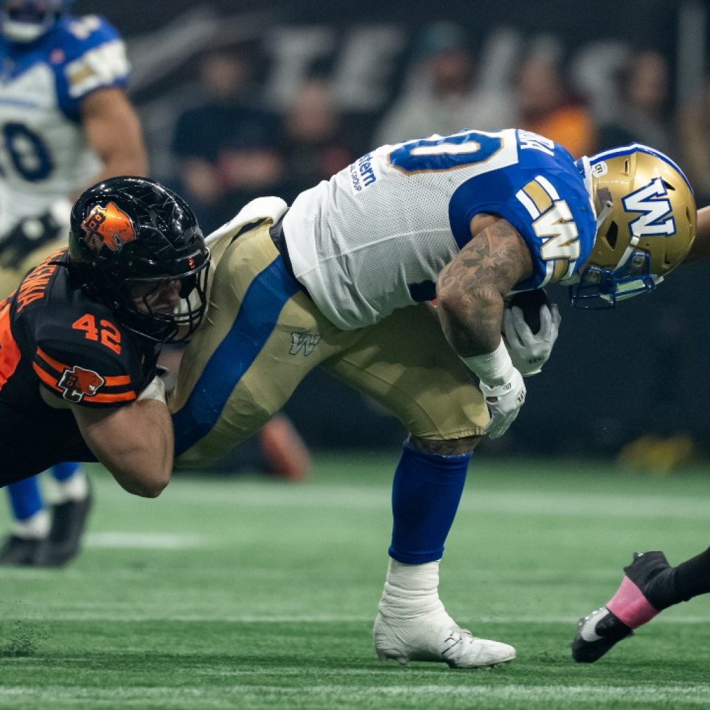 Blue Bombers clinch final playoff spot with win over
Lions