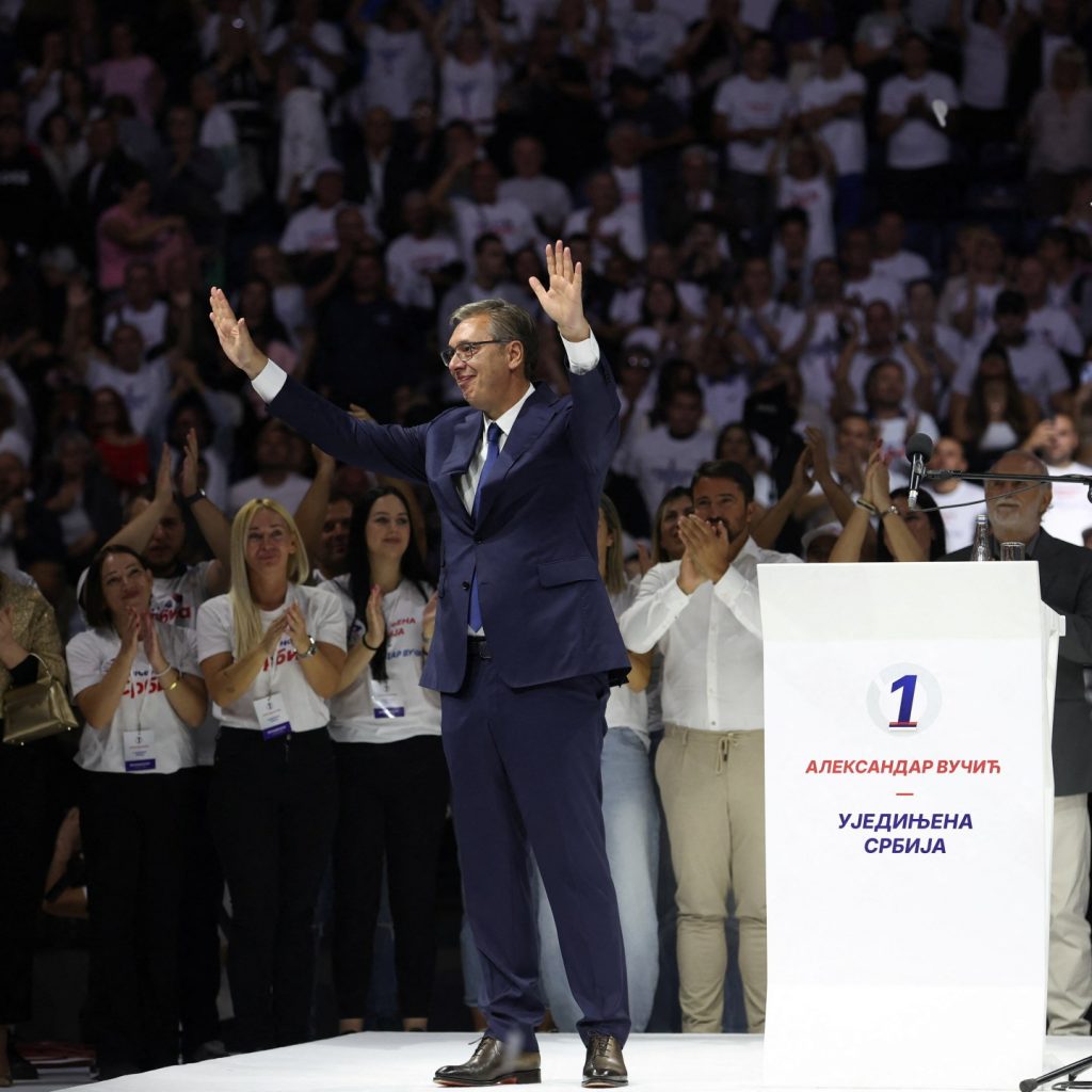 Serbian populist leader Vucic launches campaign for prime
minister